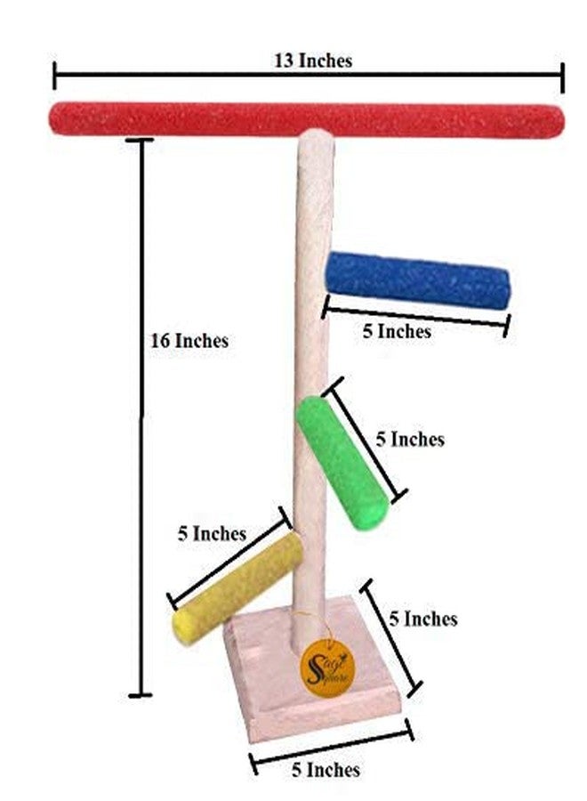 سايج سكوير مجثم طيور خشبي طبيعي مربع الشكل من خشب المريمية، مقاس 41 سم/16 بوصة، للتدريب والتمارين الرياضية، بثلاث درجات، مزود بحامل رملي كامل/لعبة طيور. - Image 3